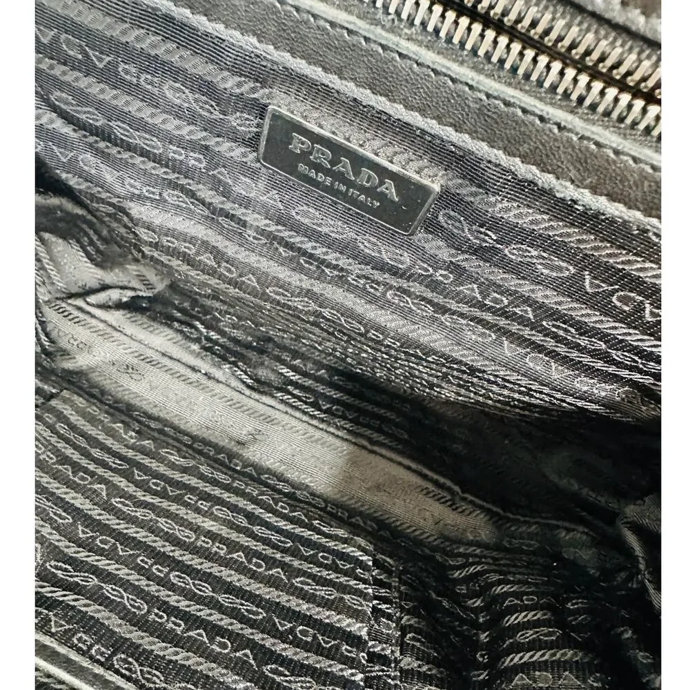 Prada Vintage 90s Black Nylon & Leather Buckle Braided Handle Purse - Picture 9 of 16